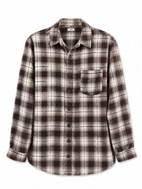 Garage White & Brown “Dylan” Oversized Button Down Flannel Shirt – XS/S